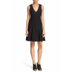 $395 Rebecca Taylor Vneck Fit & Flare Flounce Hem Little Black Dress 2 NEW